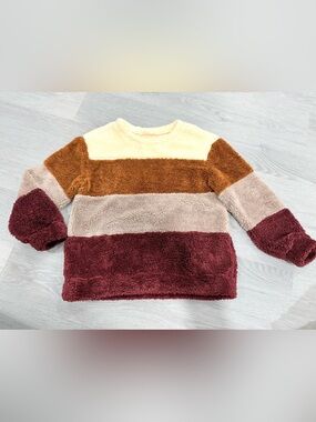 Raw Edge  striped fuzzy color block Sherpa sweater